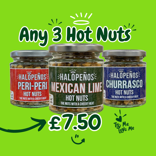 3 for £7.50 Halopeno Hot Nuts